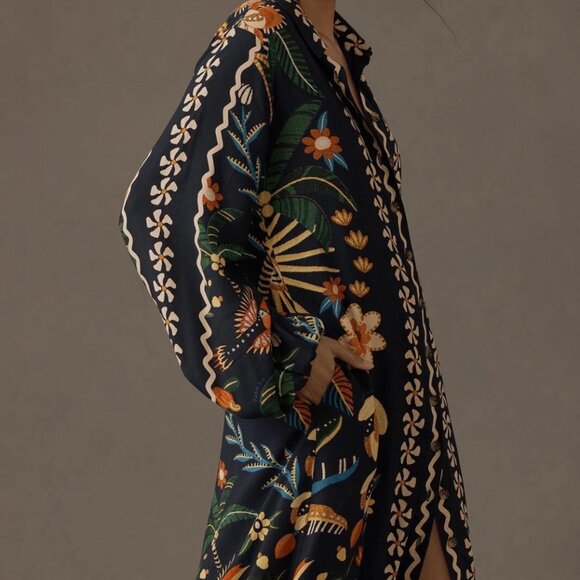 Anthropologie Farm Rio Long Sleeve Button-Front Floral Midi Dress - Picture 3 of 10